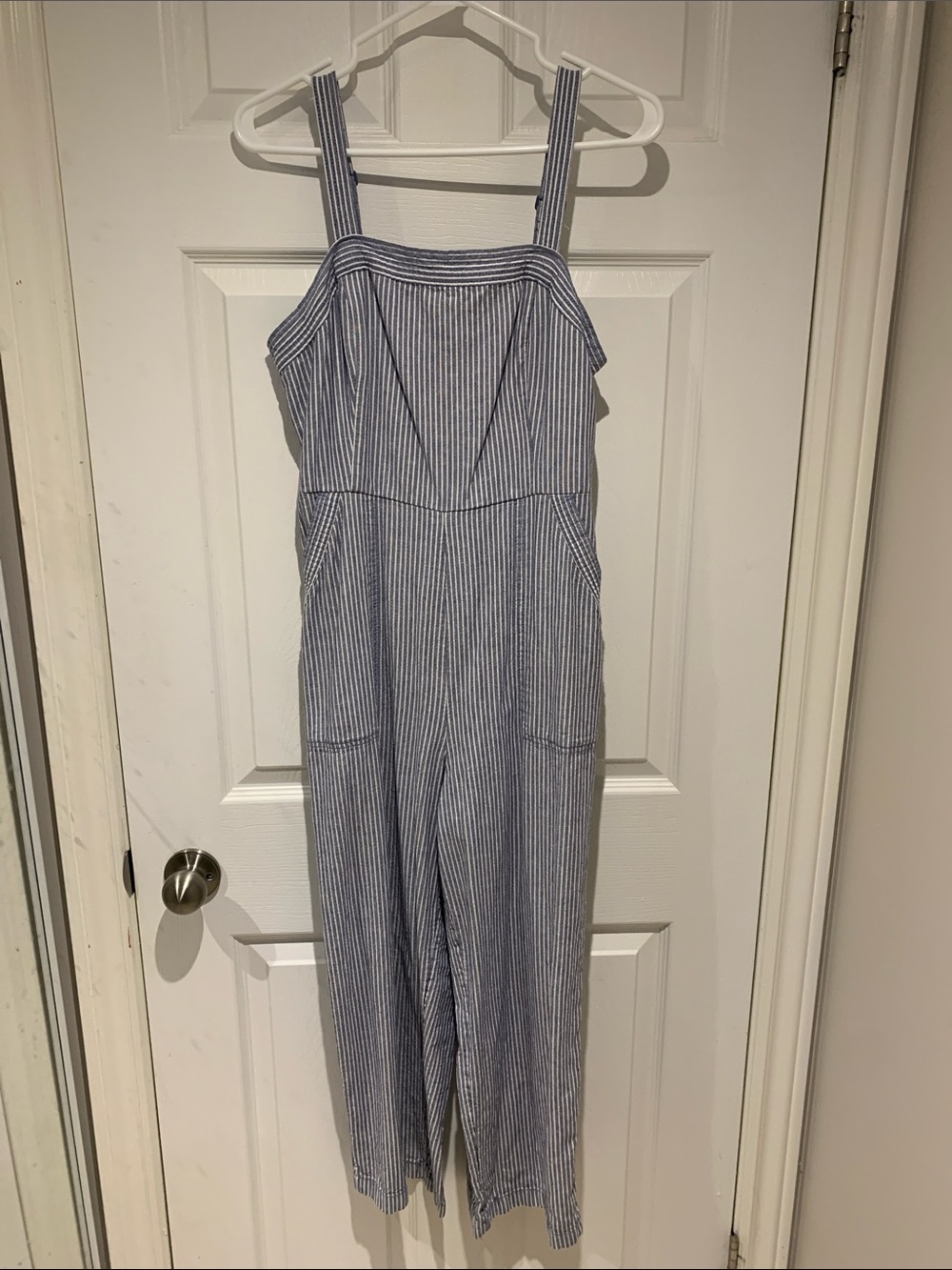 Blue and White Striped Wide-Leg Jumpsuit